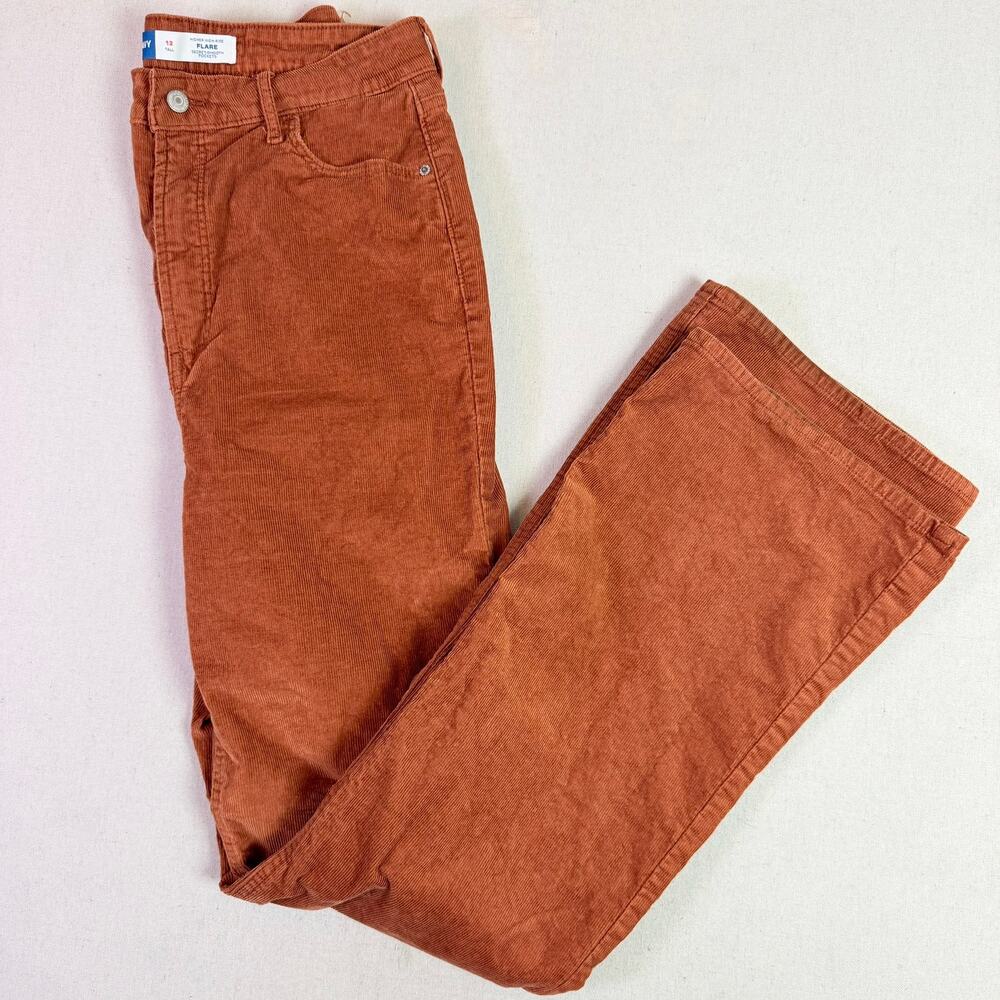 Old Navy Higher High Rise Flare Rust Orange Corduroy Pants Women's 12 Tall Retro